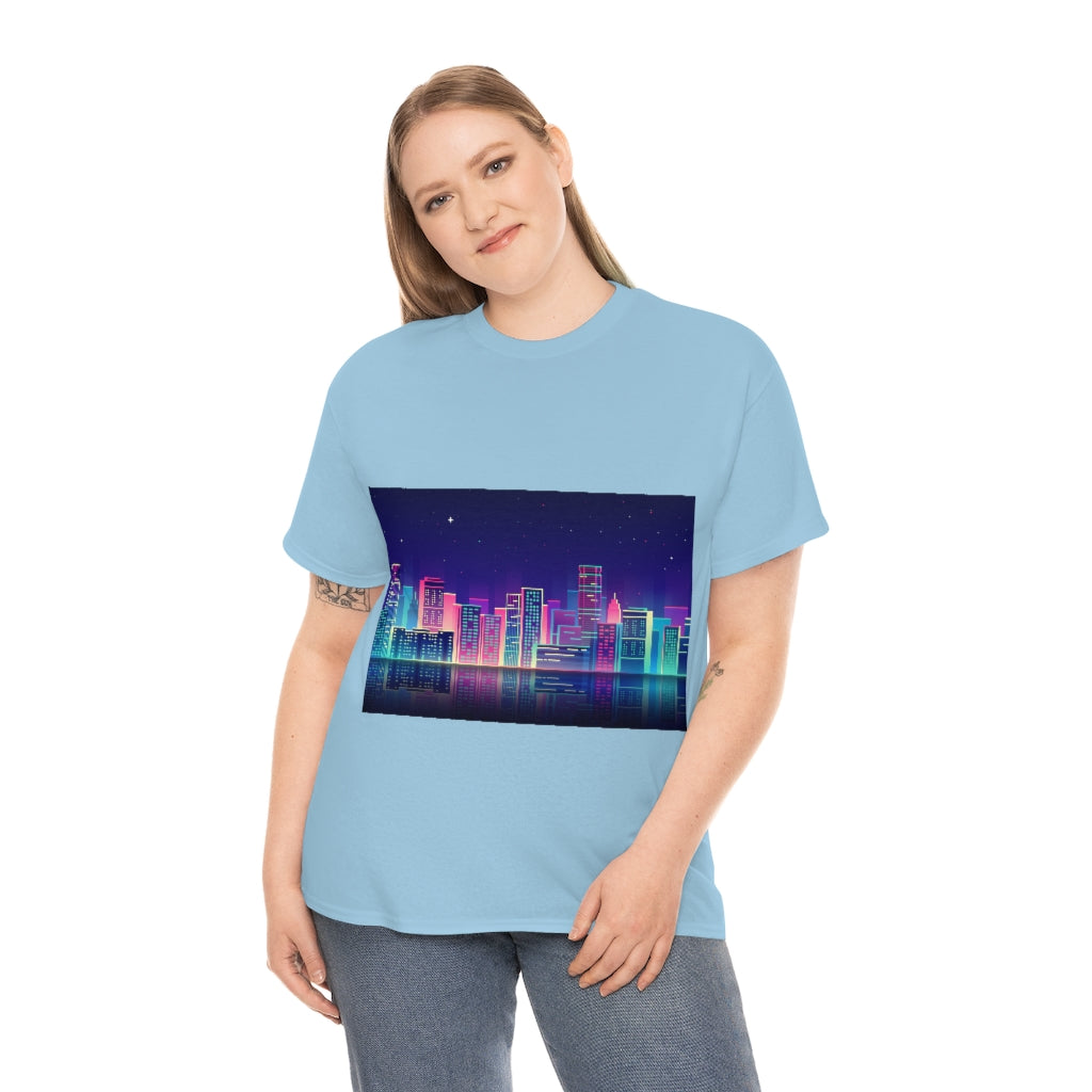 80s Night Skyline Unisex Heavy Cotton Tee