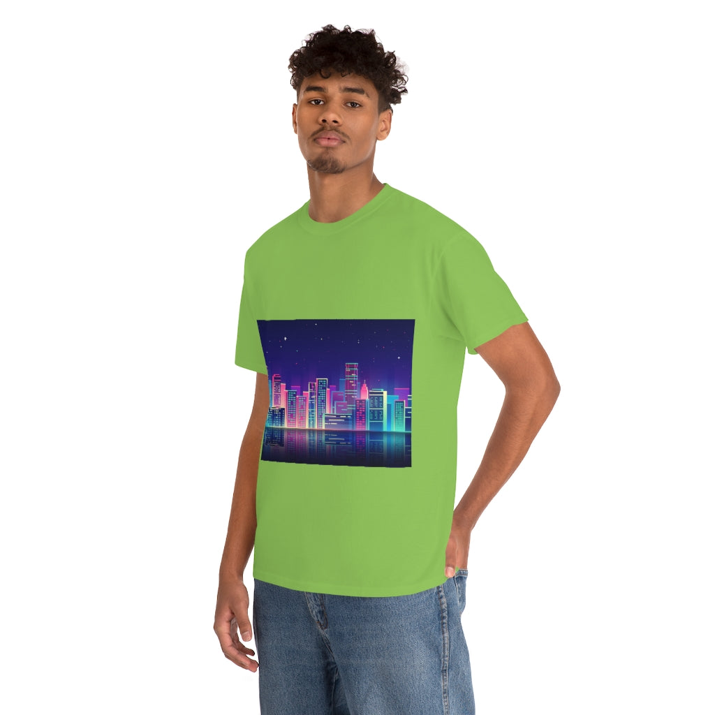 80s Night Skyline Unisex Heavy Cotton Tee