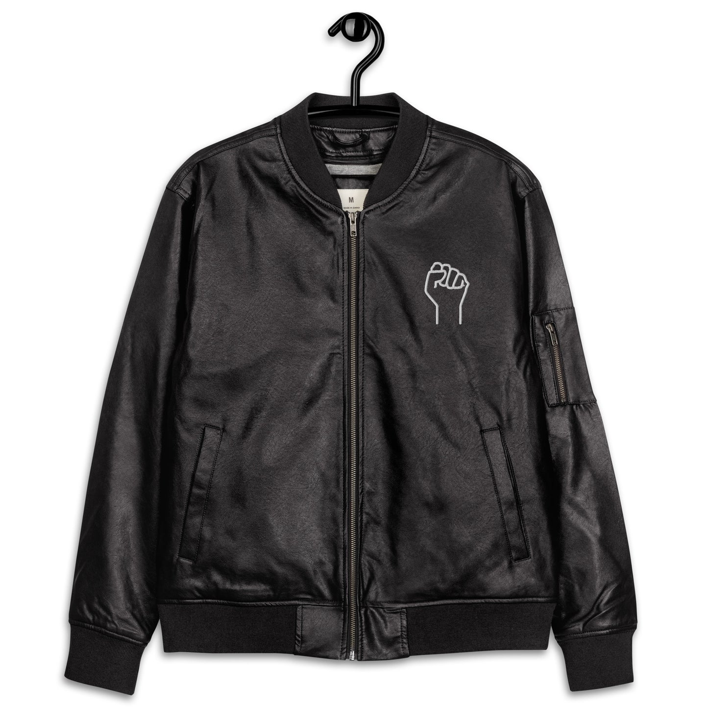 Fist Pump PU Leather Bomber Jacket