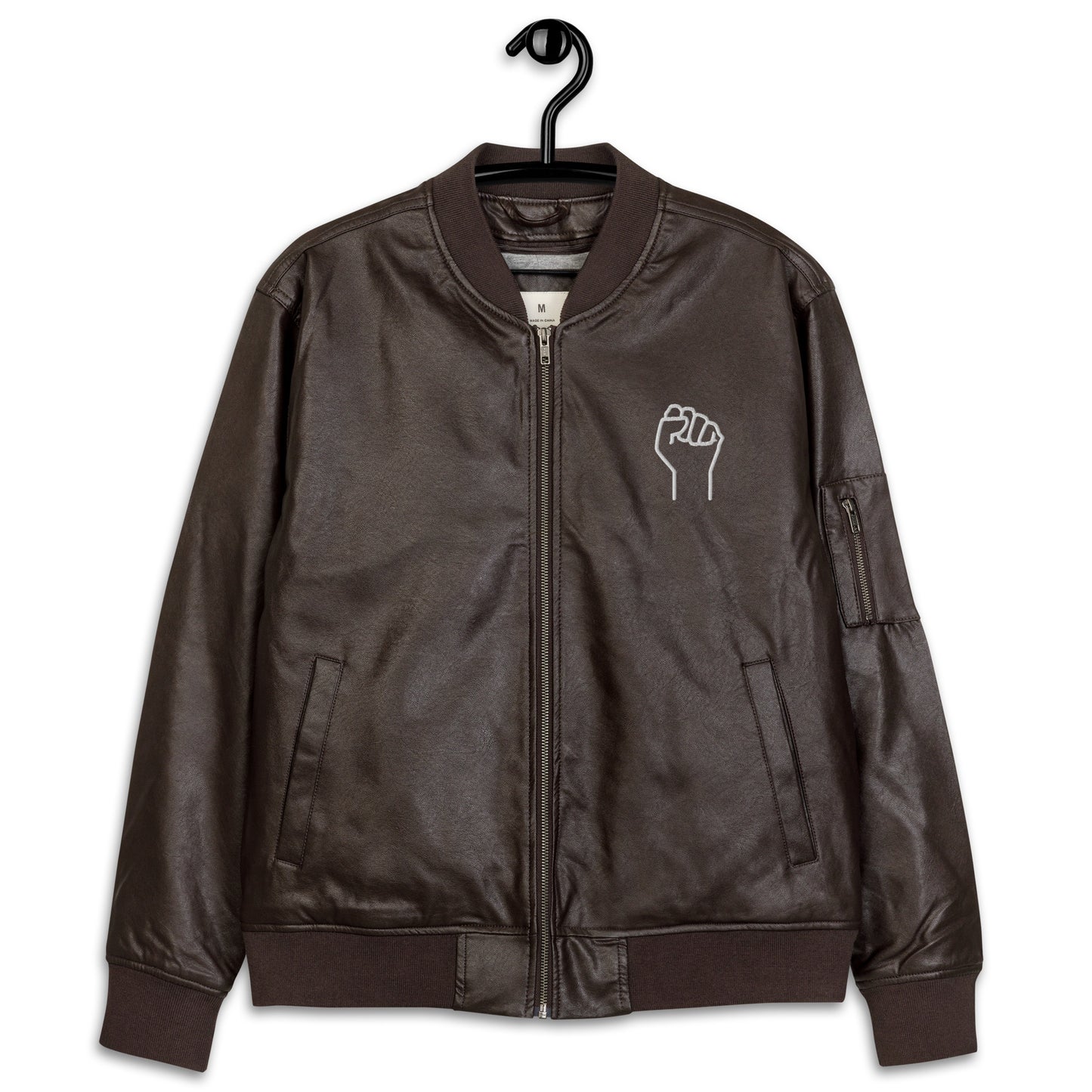 Fist Pump PU Leather Bomber Jacket