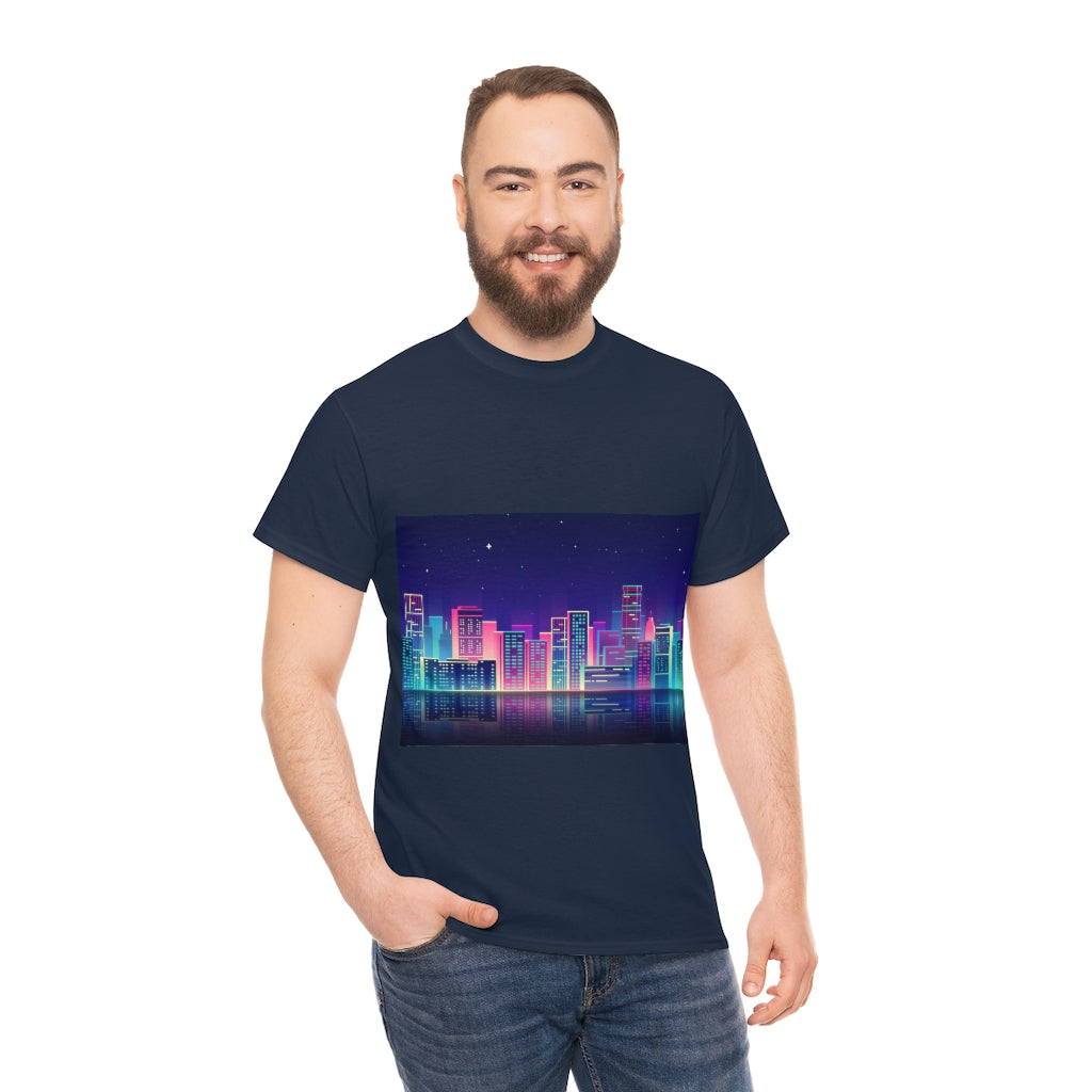 80s Night Skyline Unisex Heavy Cotton Tee