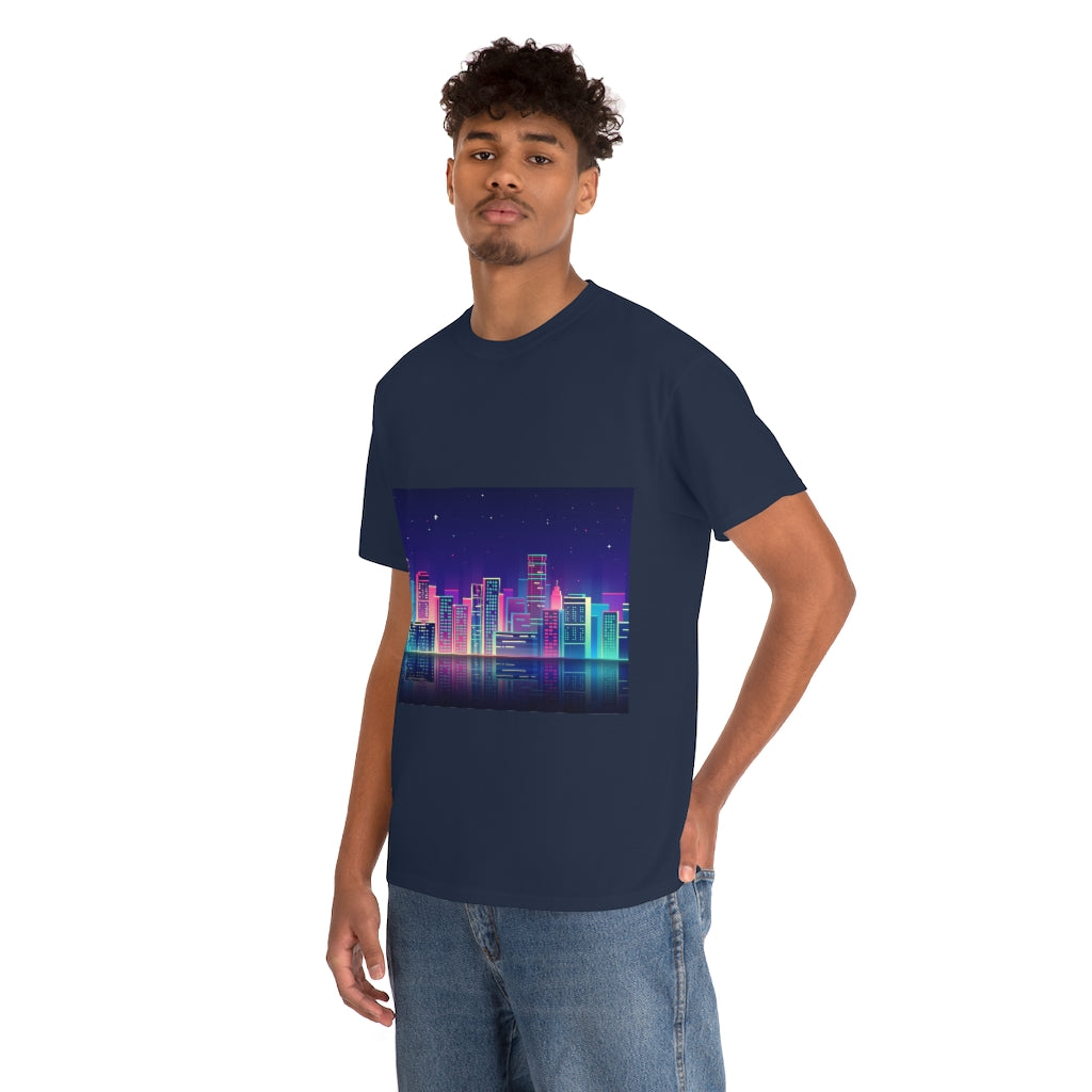 80s Night Skyline Unisex Heavy Cotton Tee