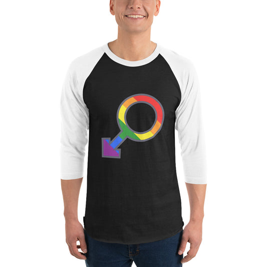 Male Gender Rainbow symbol 3/4 sleeve raglan shirt