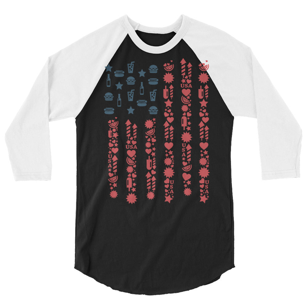 US FLAG NAVY 4th July 3/4 sleeve raglan shirt