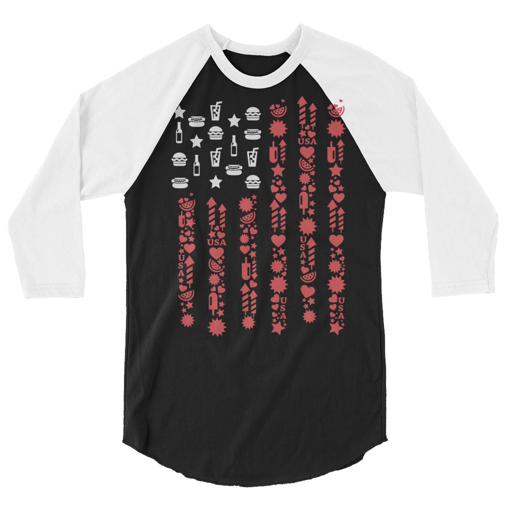 US FLAG 4TH JULY 3/4 sleeve raglan shirt