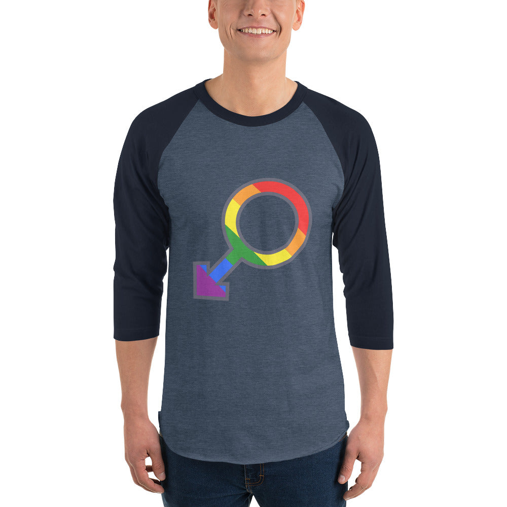 Male Gender Rainbow symbol 3/4 sleeve raglan shirt