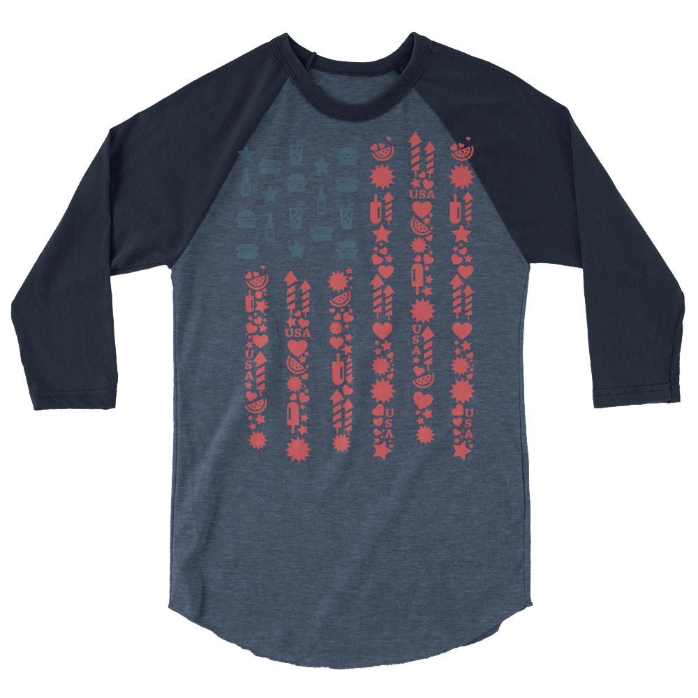 US FLAG NAVY 4th July 3/4 sleeve raglan shirt