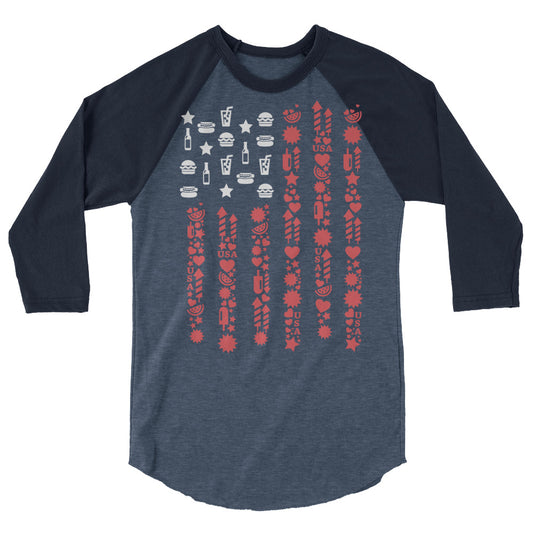 US FLAG 4TH JULY 3/4 sleeve raglan shirt