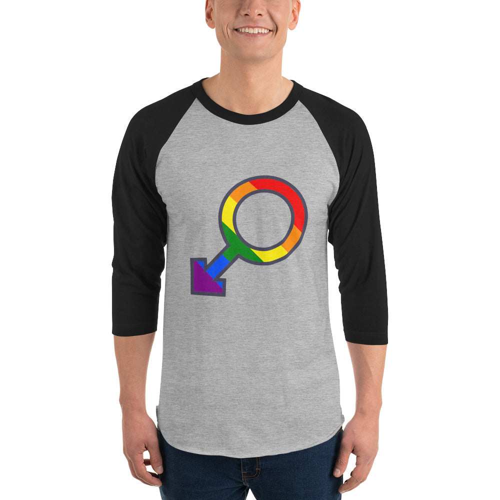 Male Gender Rainbow symbol 3/4 sleeve raglan shirt