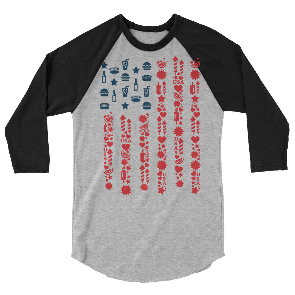 US FLAG NAVY 4th July 3/4 sleeve raglan shirt