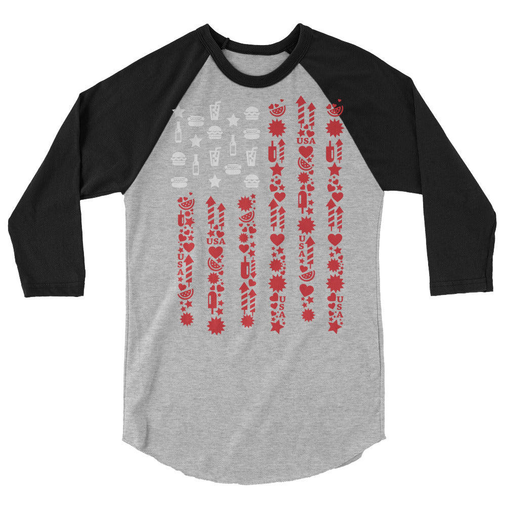 US FLAG 4TH JULY 3/4 sleeve raglan shirt