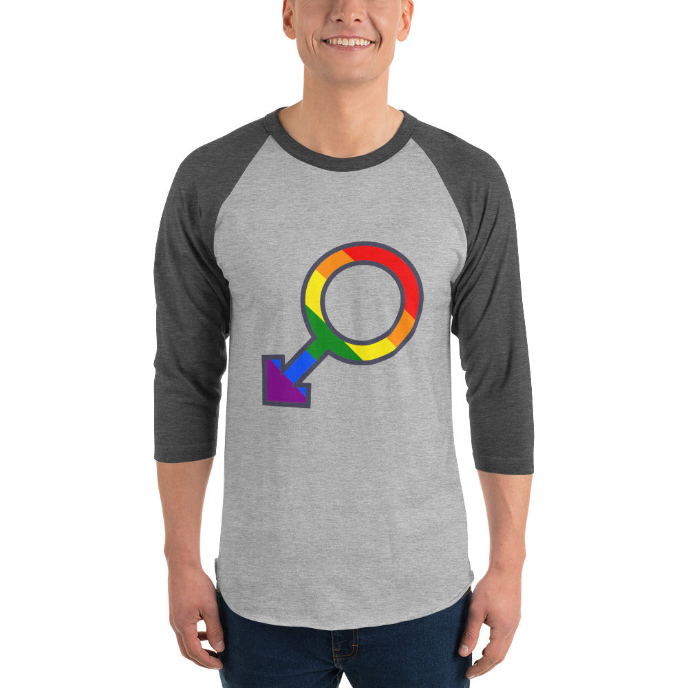 Male Gender Rainbow symbol 3/4 sleeve raglan shirt