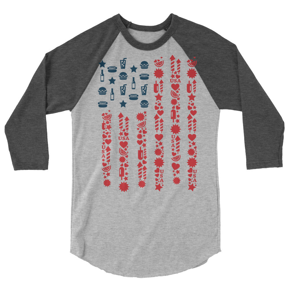 US FLAG NAVY 4th July 3/4 sleeve raglan shirt