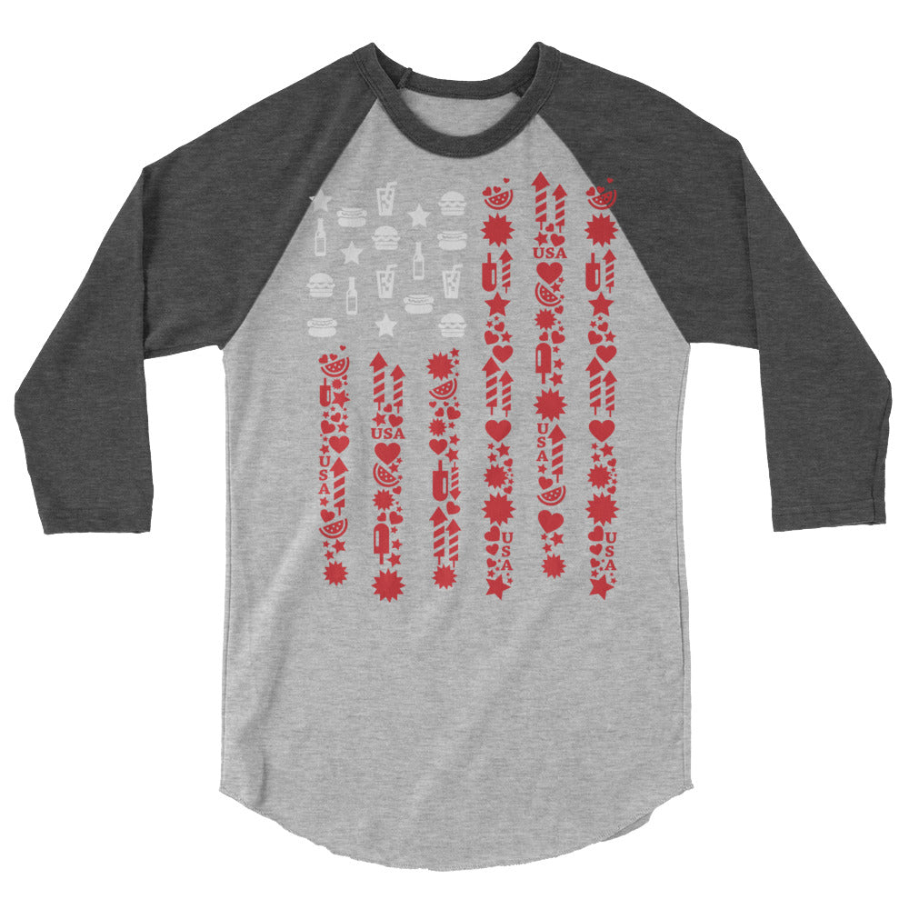 US FLAG 4TH JULY 3/4 sleeve raglan shirt