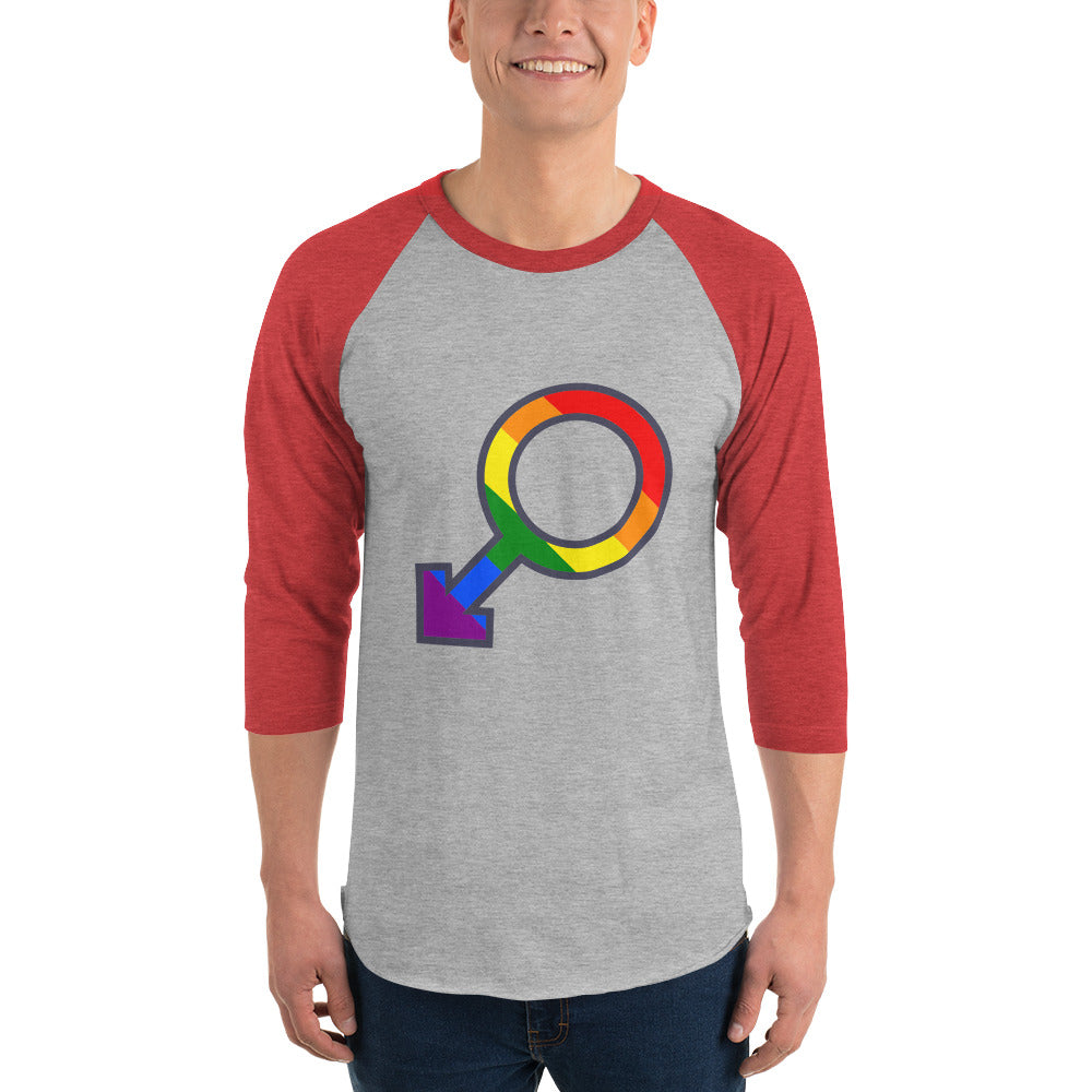 Male Gender Rainbow symbol 3/4 sleeve raglan shirt