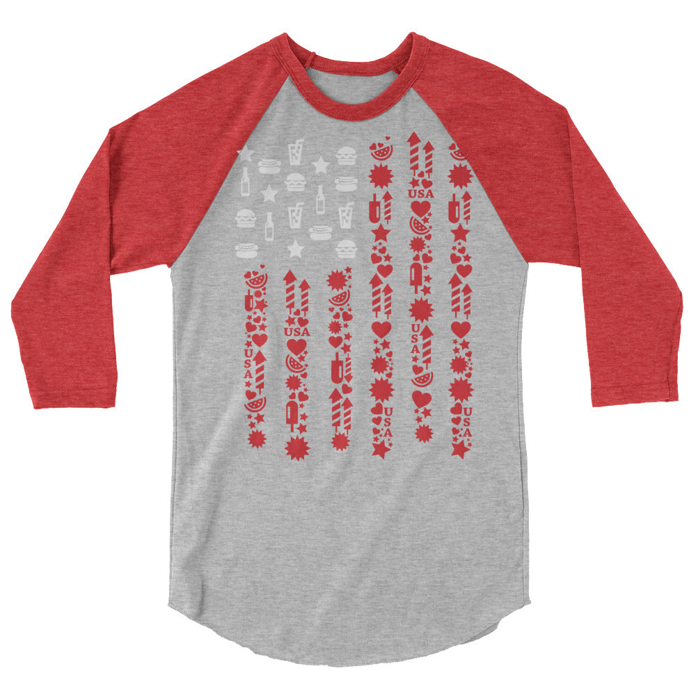 US FLAG 4TH JULY 3/4 sleeve raglan shirt