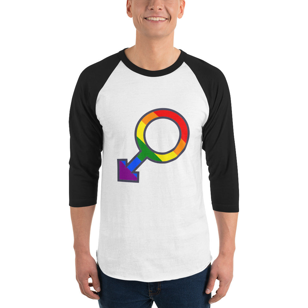 Male Gender Rainbow symbol 3/4 sleeve raglan shirt