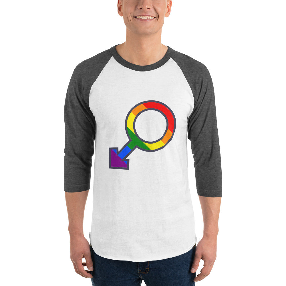 Male Gender Rainbow symbol 3/4 sleeve raglan shirt