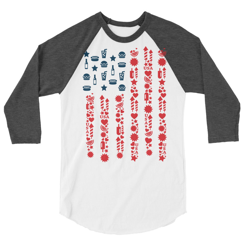 US FLAG NAVY 4th July 3/4 sleeve raglan shirt