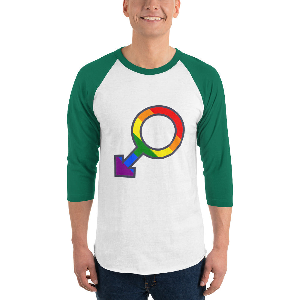 Male Gender Rainbow symbol 3/4 sleeve raglan shirt