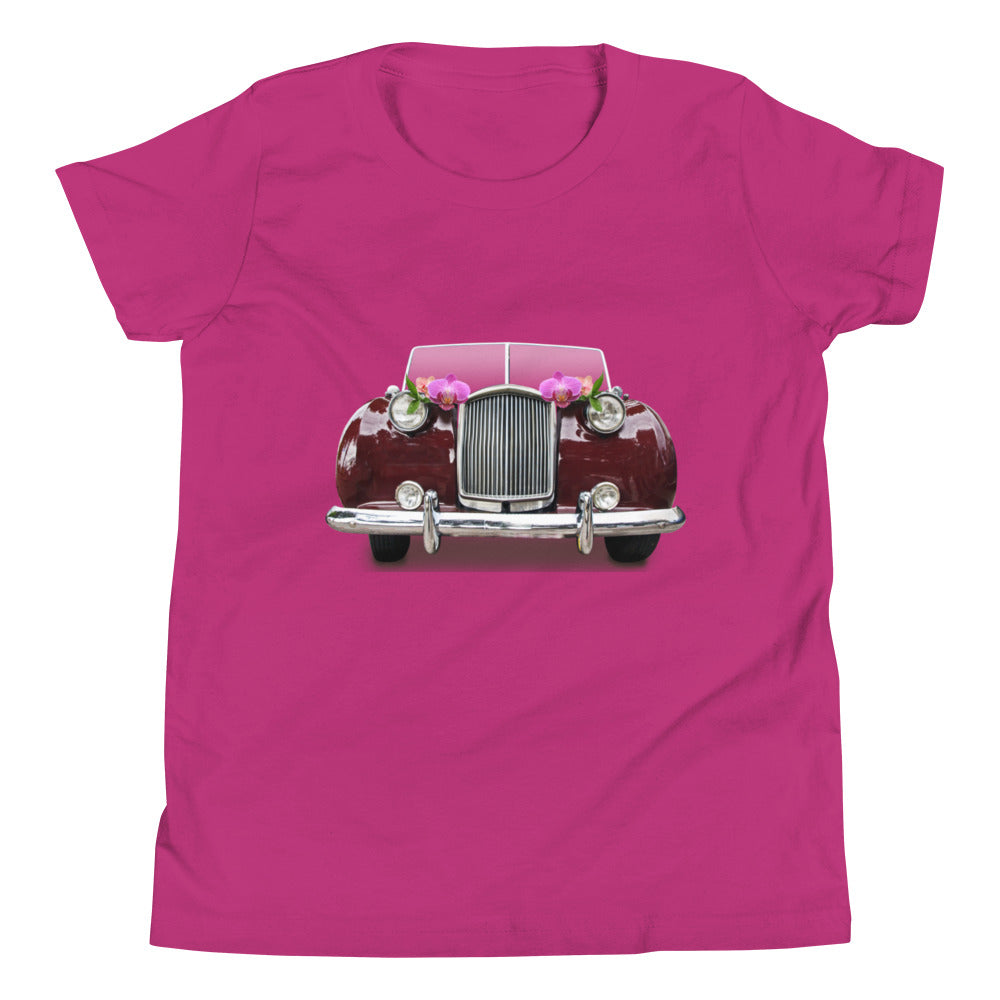 Retro Car with Flowers Youth Short Sleeve T-Shirt