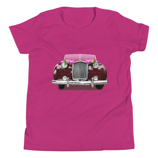 Retro Car with Flowers Youth Short Sleeve T-Shirt