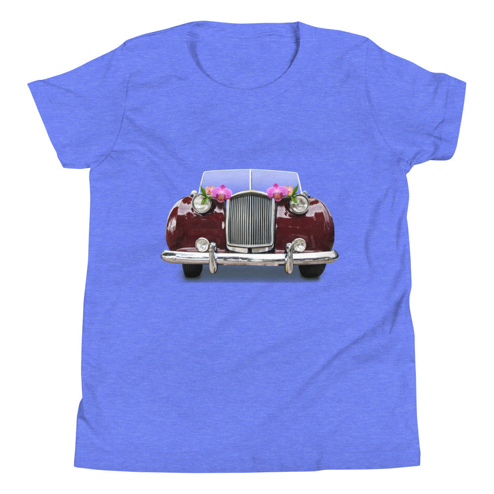 Retro Car with Flowers Youth Short Sleeve T-Shirt