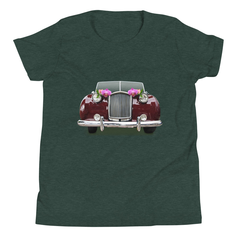 Retro Car with Flowers Youth Short Sleeve T-Shirt