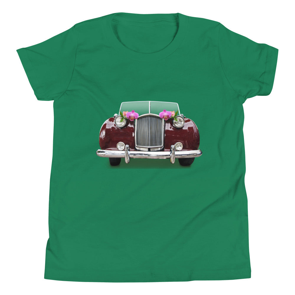 Retro Car with Flowers Youth Short Sleeve T-Shirt