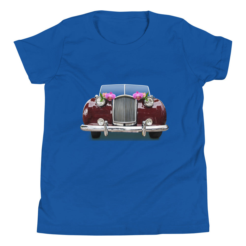 Retro Car with Flowers Youth Short Sleeve T-Shirt