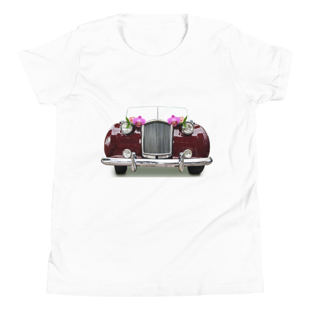 Retro Car with Flowers Youth Short Sleeve T-Shirt